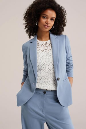 viscose regular fit blazer - grijsblauw