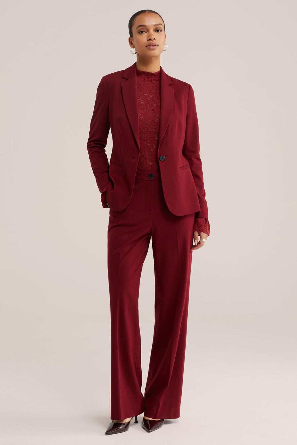 WE Fashion viscose regular fit blazer - donkerrood