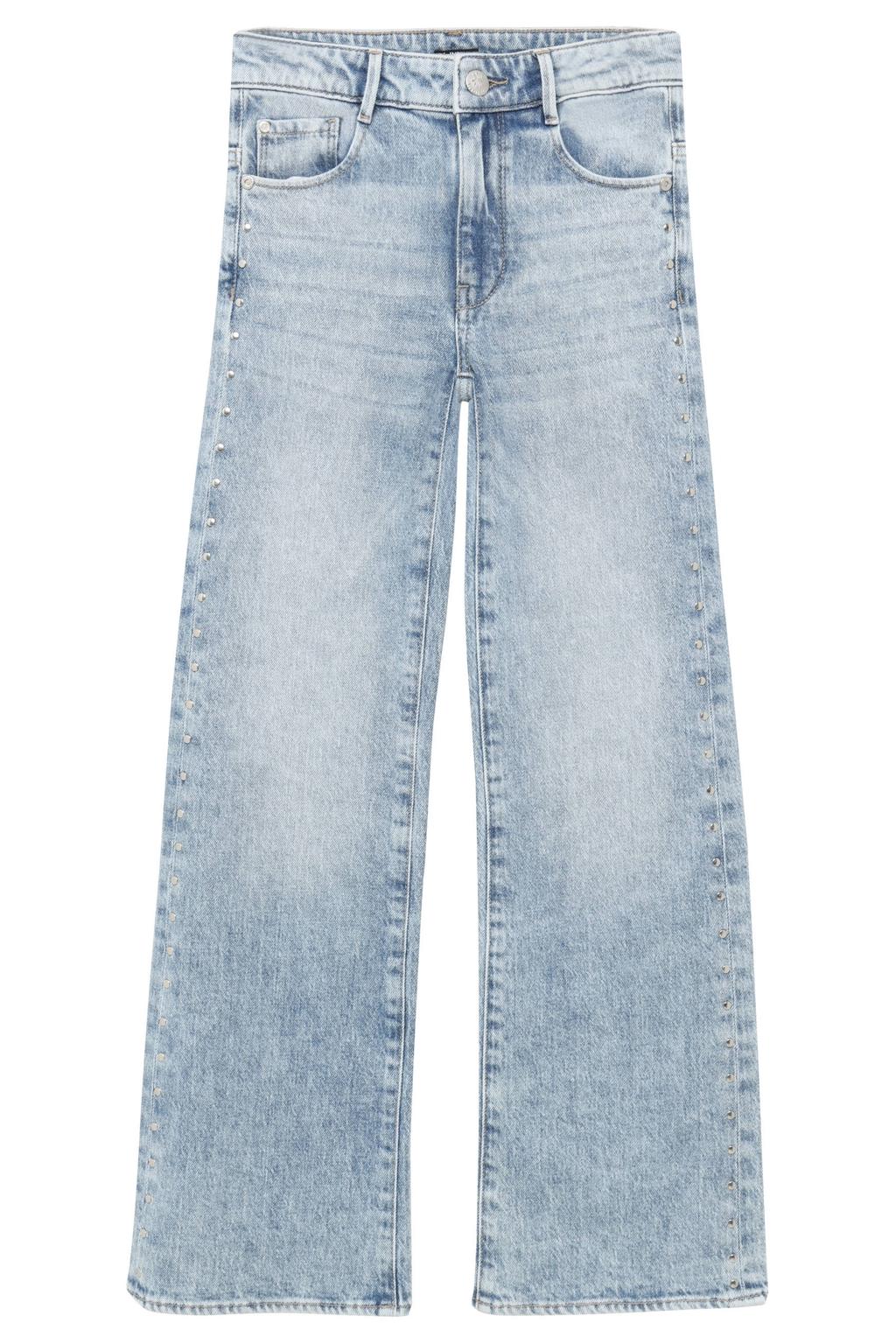 Medium blue denim meisjes Indian Blue Jeans Wide Fit Studs wide leg jeans mediumblauw van denim met high waist en effen