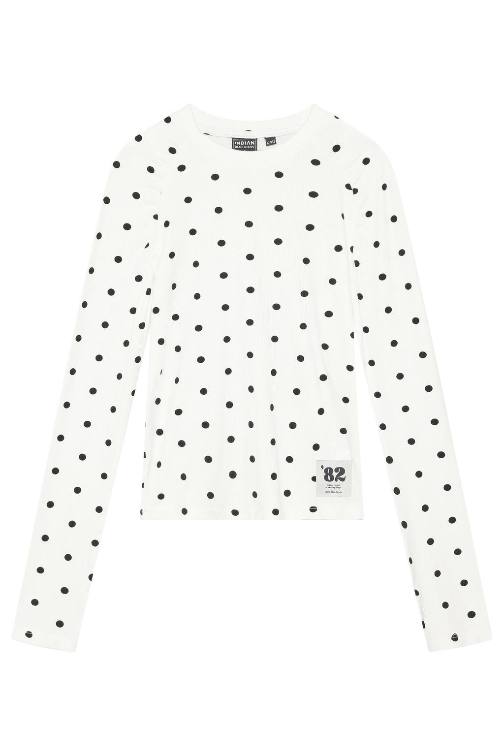Wit en zwarte meisjes Indian Blue Jeans aansluitende longsleeve van viscose met stippenprint, lange mouwen en ronde hals