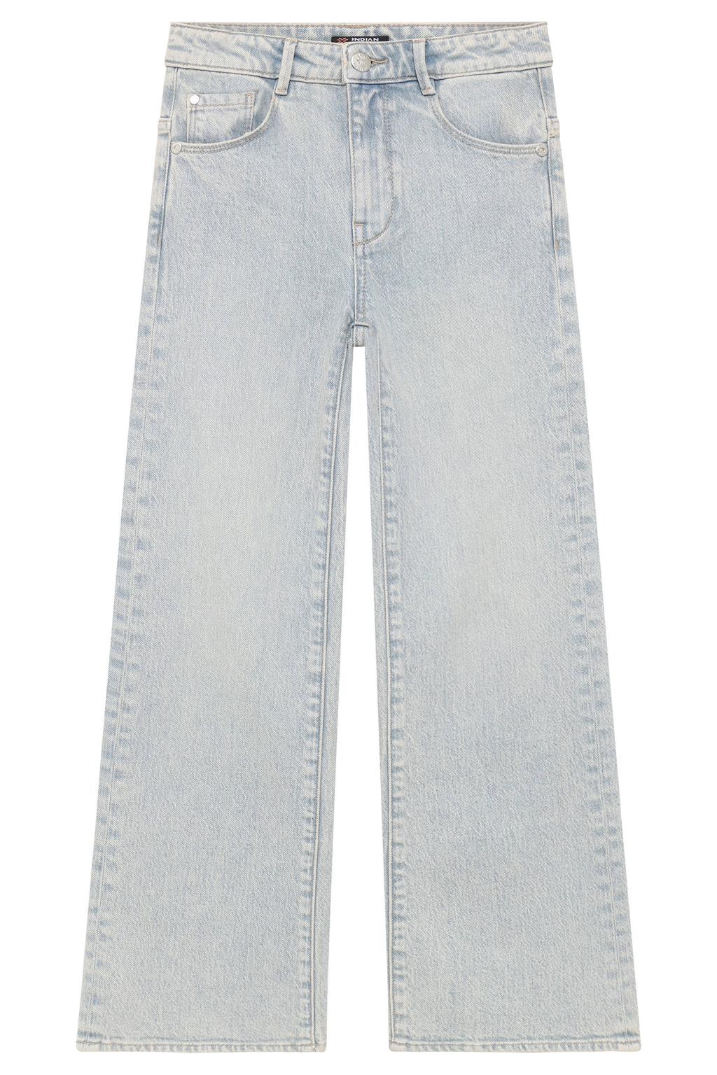 Light blue denim meisjes Indian Blue Jeans wide leg jeans van denim met high waist, rits- en knoopsluiting en effen