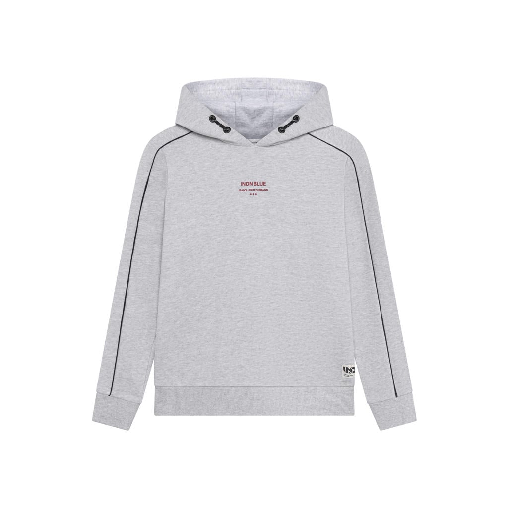 Grijs melange jongens Indian Blue Jeans rechtvallende hoodie van sweat materiaal met backprint, lange mouwen, capuchon en contrast bies