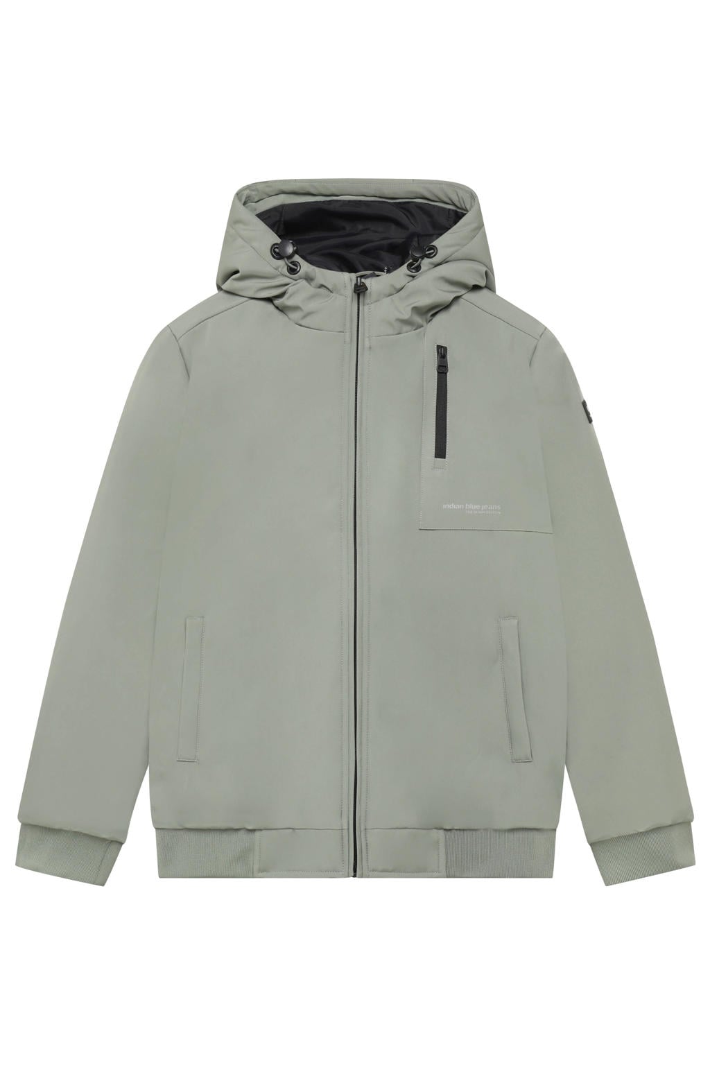 Lichtgroene jongens Indian Blue Jeans softshell jas met effen, lange mouwen, capuchon en ritssluiting