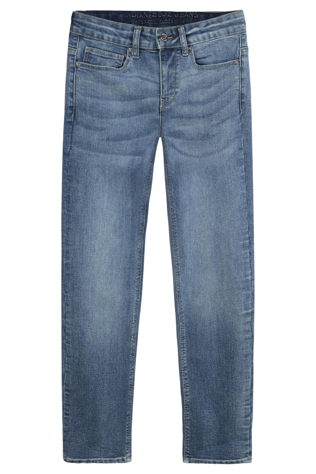 Medium blue denim jongens Indian Blue Jeans jeans van stretchdenim met straight fit, regular waist en effen