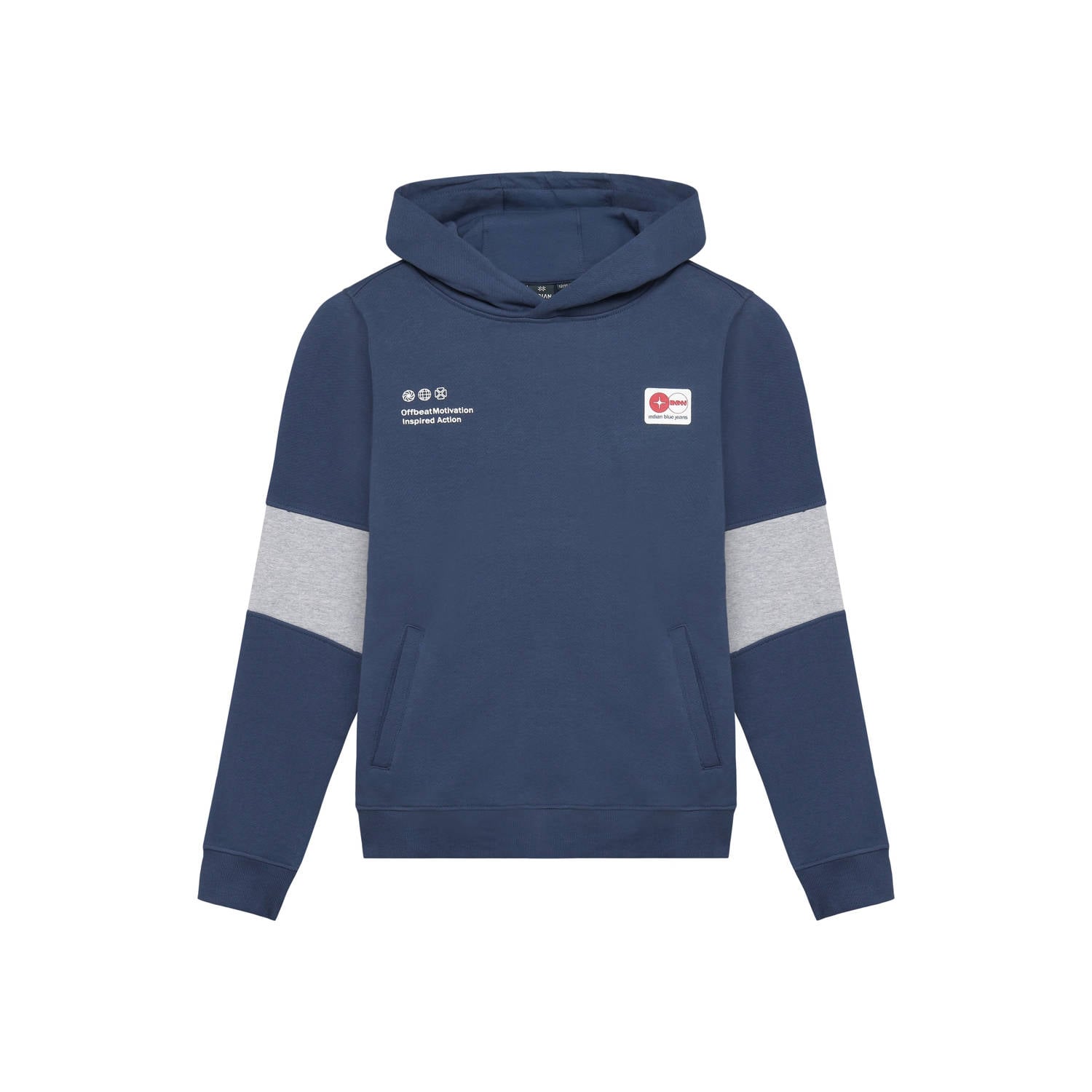 Indian Blue Jeans rechtvallende hoodie met backprint donkerblauw grijs