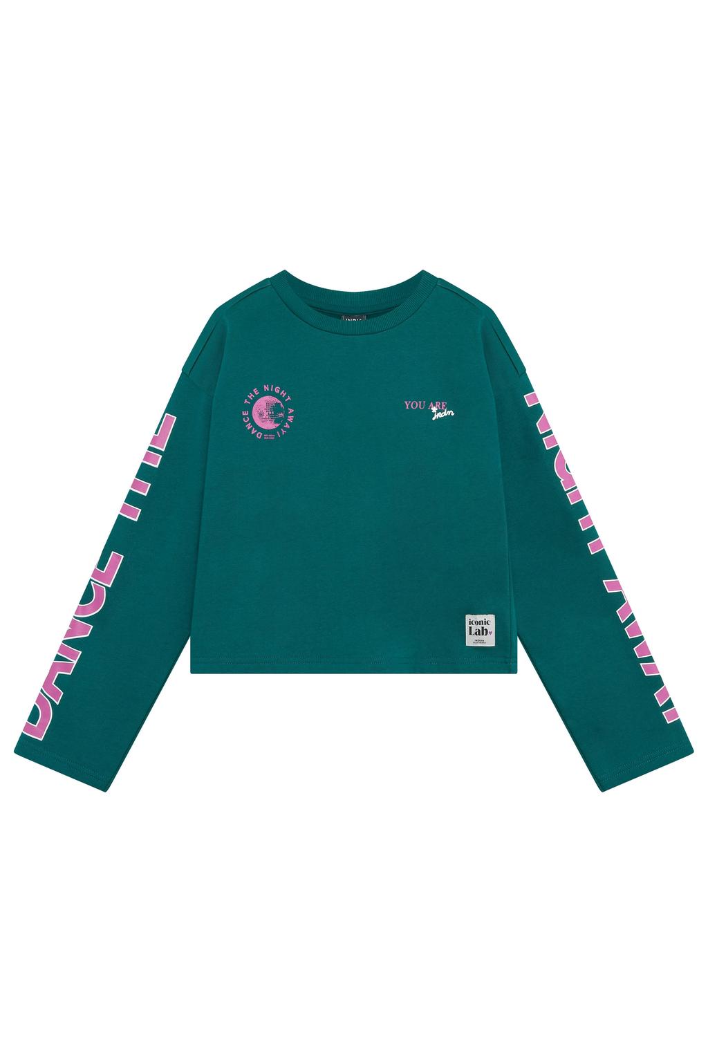 Groene meisjes Indian Blue Jeans rechtvallende longsleeve van katoen met tekst print, lange mouwen en boothals