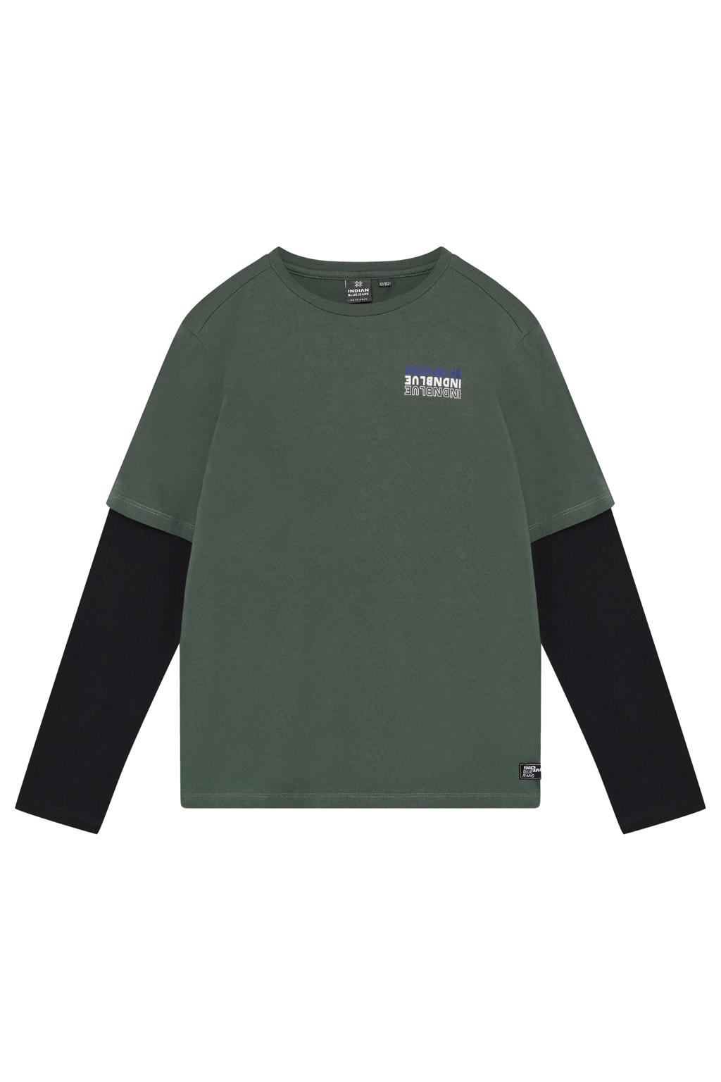 Groen en zwarte jongens Indian Blue Jeans oversized longsleeve van katoen met effen, lange mouwen en ronde hals