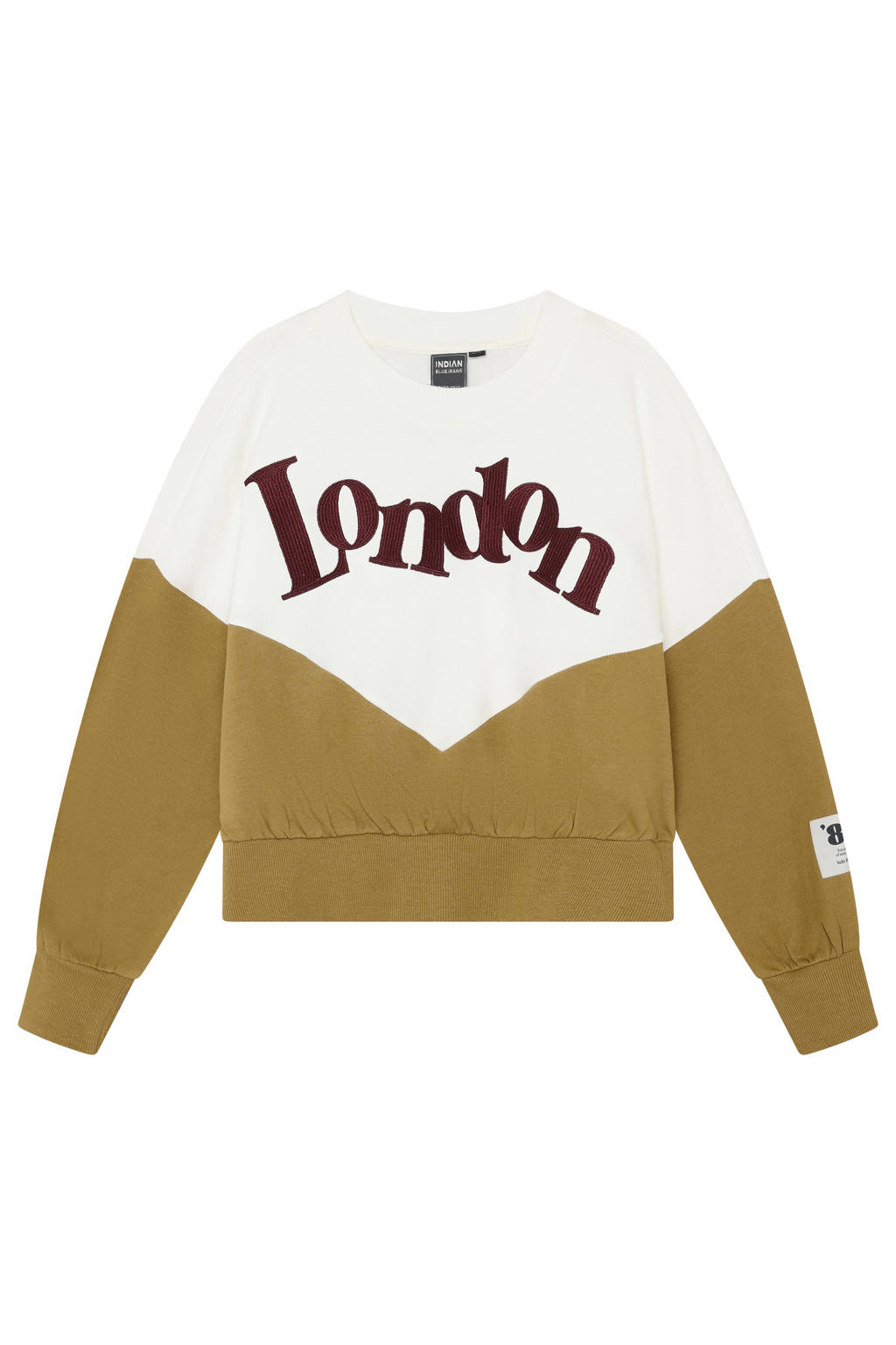 Indian Blue Jeans oversized sweater met tekst - groen/offwhite