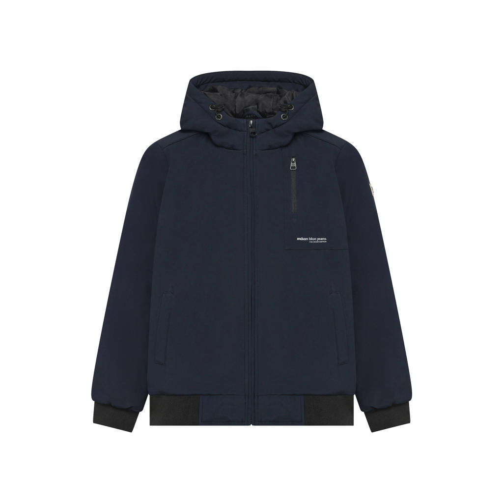 Donkerblauwe jongens Indian Blue Jeans softshell jas met effen, lange mouwen, capuchon en ritssluiting