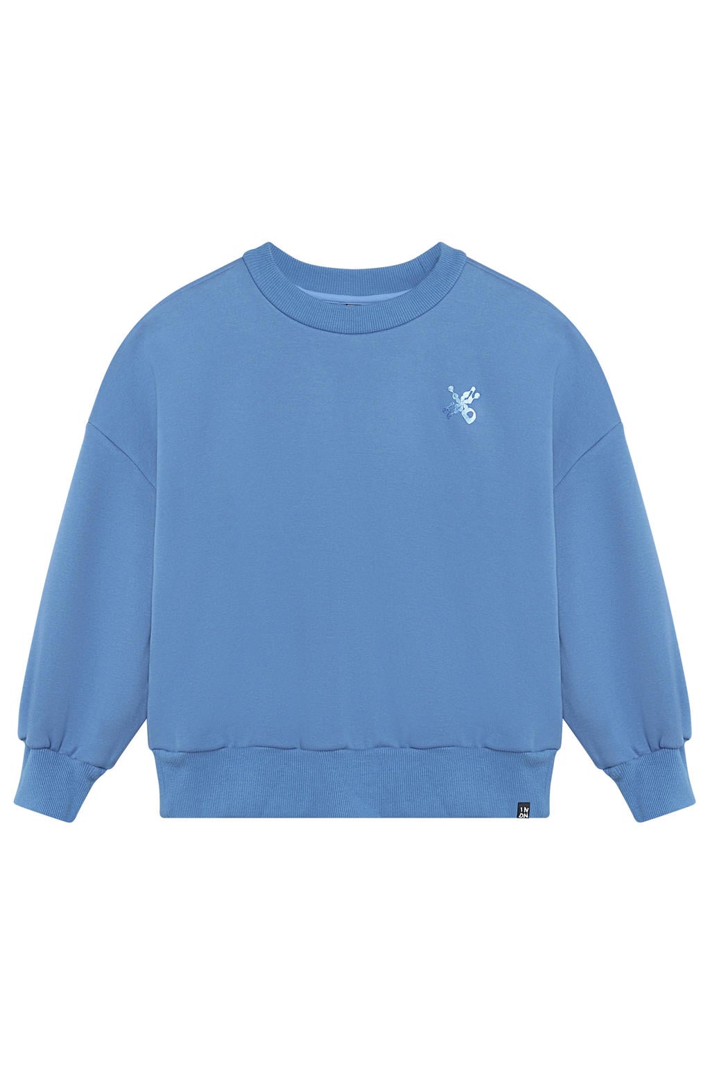 Blauwe meisjes Indian Blue Jeans oversized sweater met backprint, lange mouwen, ronde hals en geribde boorden