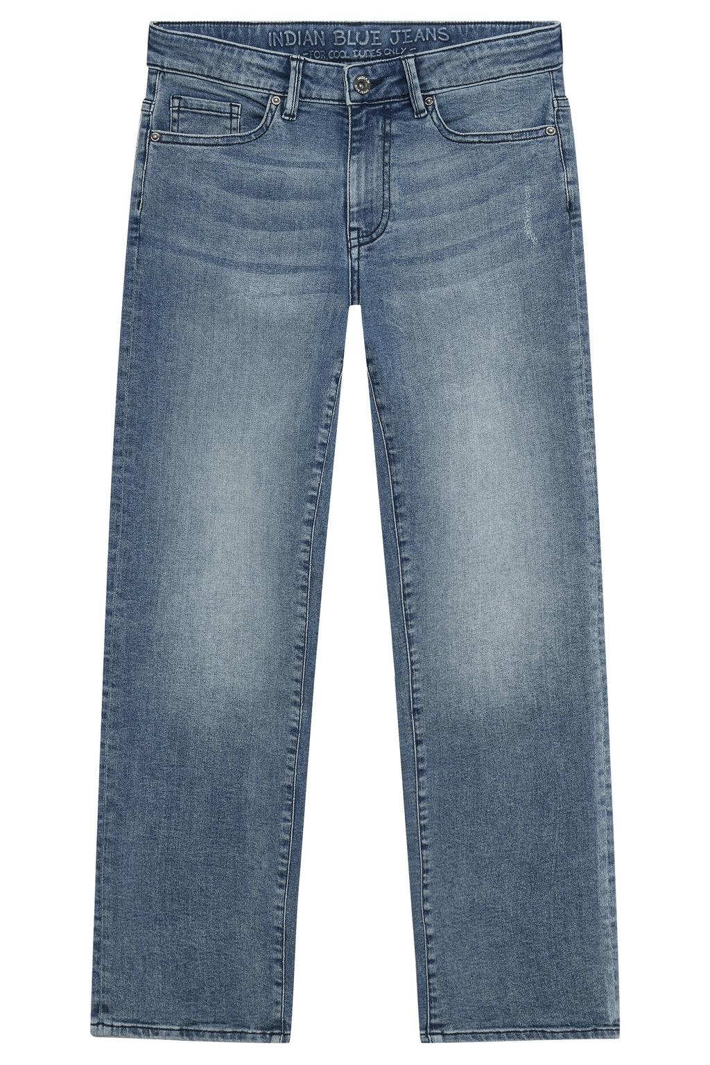 Medium blue denim jongens Indian Blue Jeans jeans mediumblauw van stretchdenim met loose fit, regular waist en effen