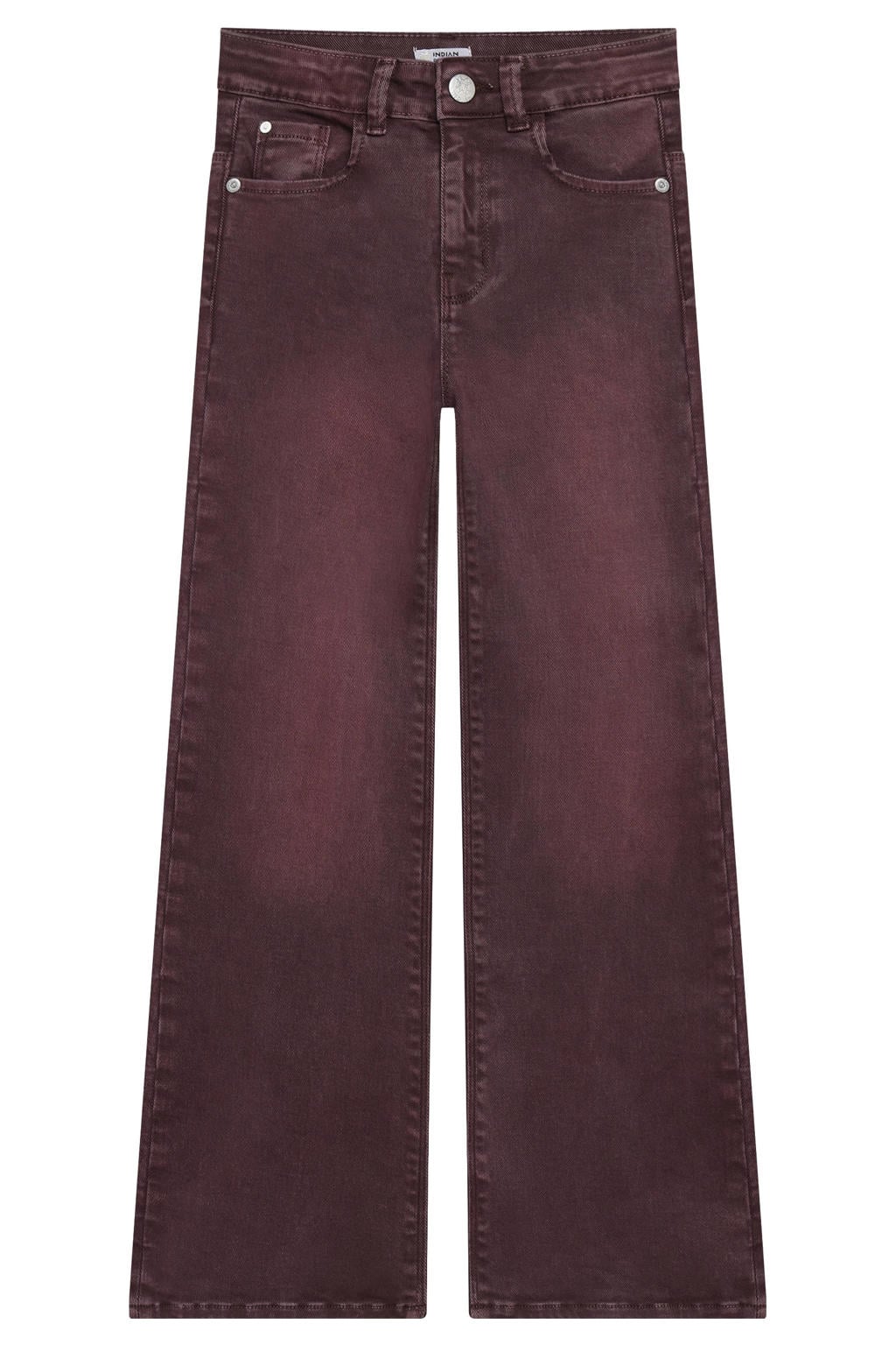 Donkerrode meisjes Indian Blue Jeans wide leg jeans van stretchdenim met high waist, rits- en knoopsluiting en effen