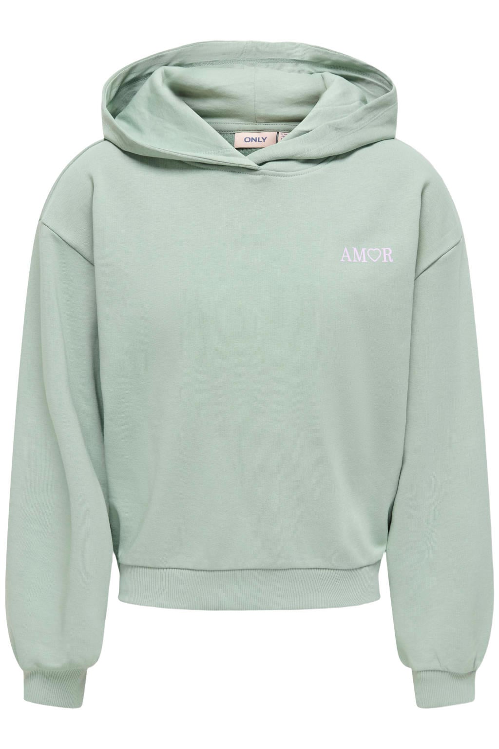 Mintgroene meisjes KIDS ONLY GIRL hoodie van katoen met backprint, lange mouwen en capuchon