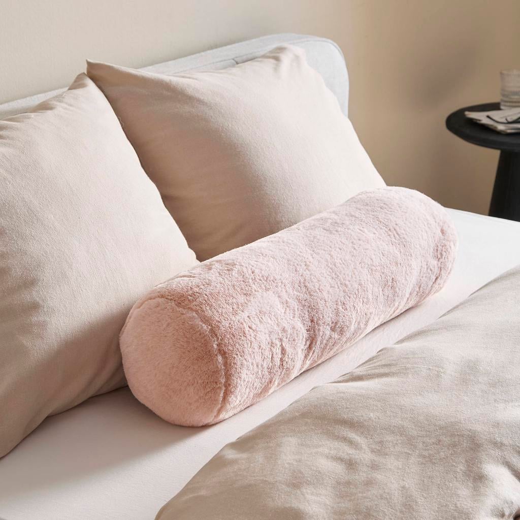 NOUS Living bolster bedsierkussen fur - roze (70x20 cm)
