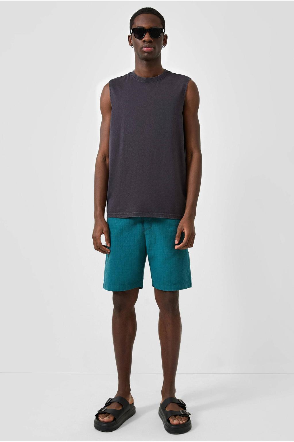 Zwarte heren QS regular fit T-shirt van katoen met effen en ronde hals