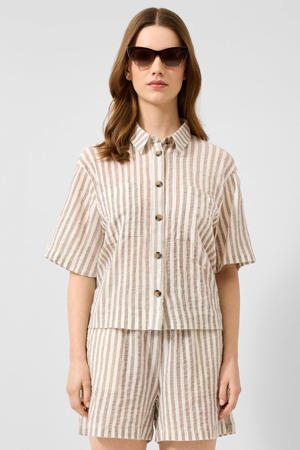 loose fit gestreepte seersucker blouse - bruin