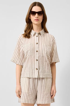 loose fit gestreepte seersucker blouse - bruin