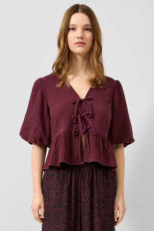top met peplum en ruches - donkerpaars