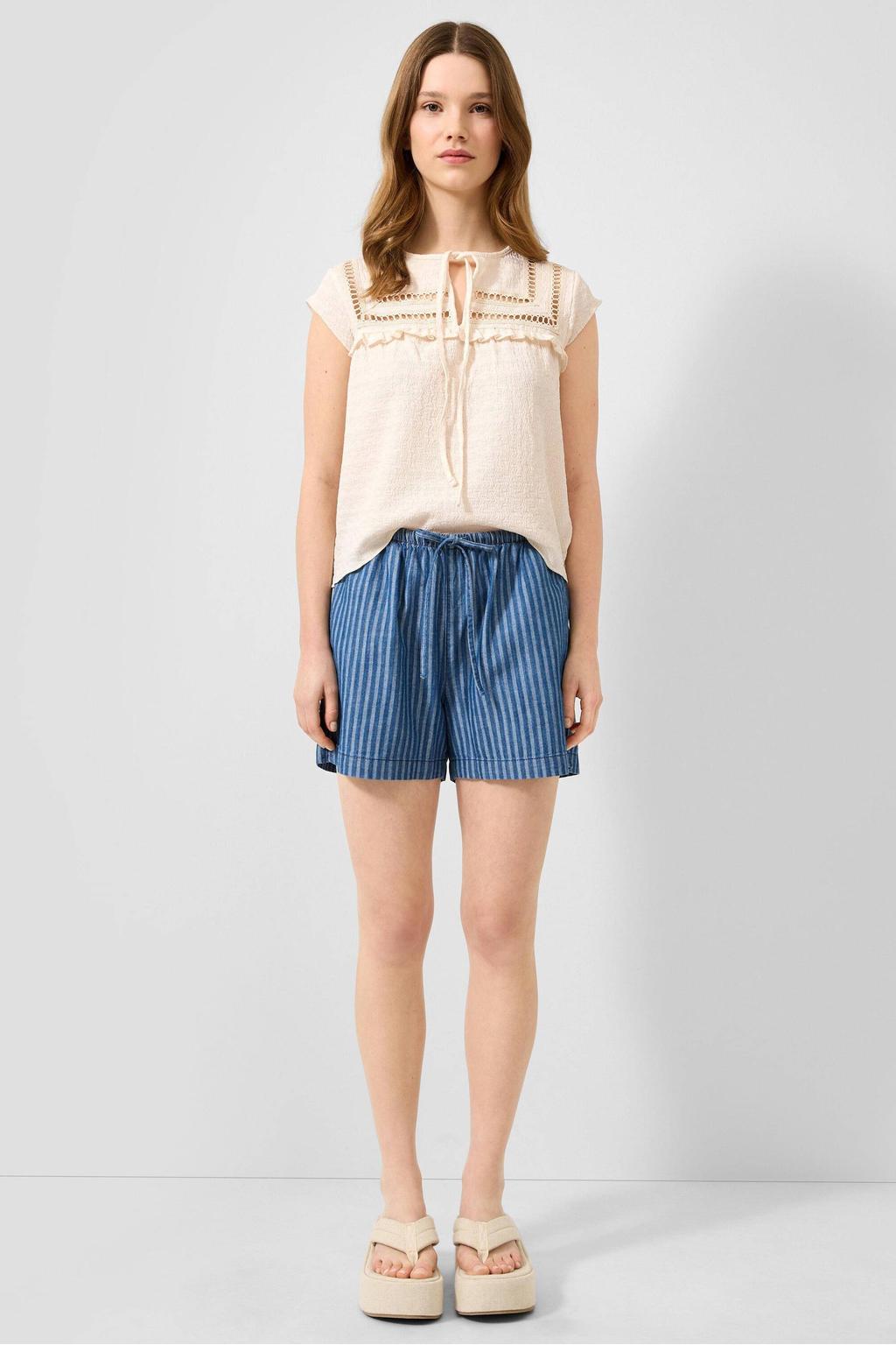 Medium blue denim dames QS regular fit gestreepte short mediumblauw van denim met elastische tailleband met koord