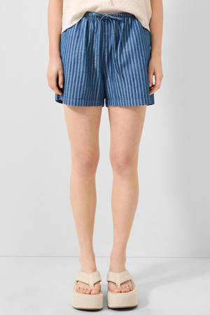 regular fit gestreepte denim short - mediumblauw denim