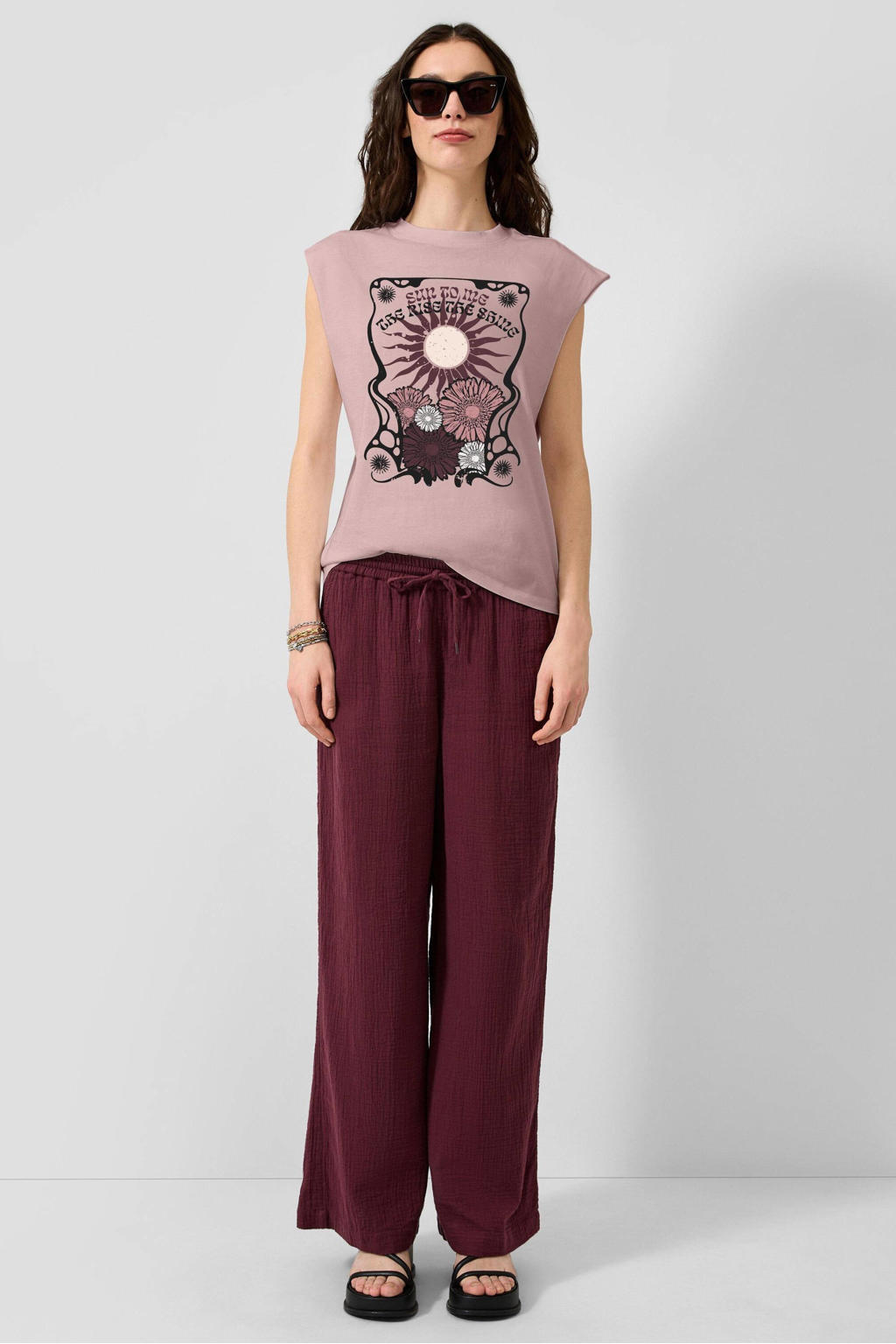 QS regular fit top met print - roze