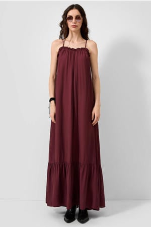 viscose maxi zomerjurk met ruches - aubergine