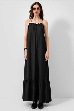 viscose maxi jurk met ruches - zwart