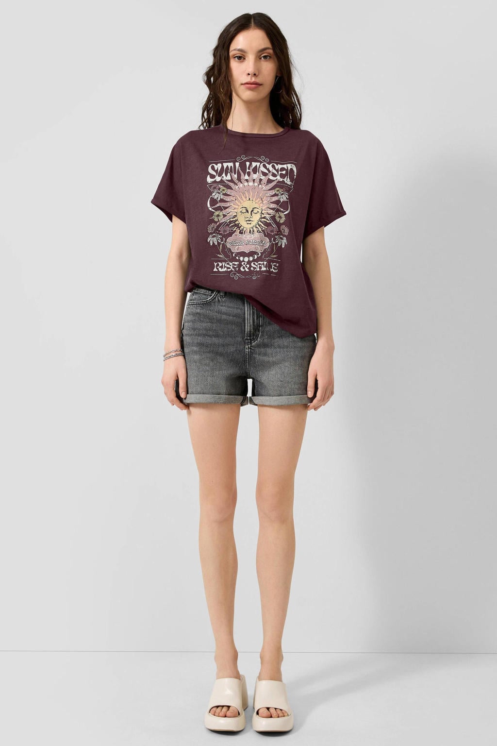 QS top met print - donkerrood