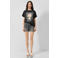 QS top met vleermuismouwen en print - zwart