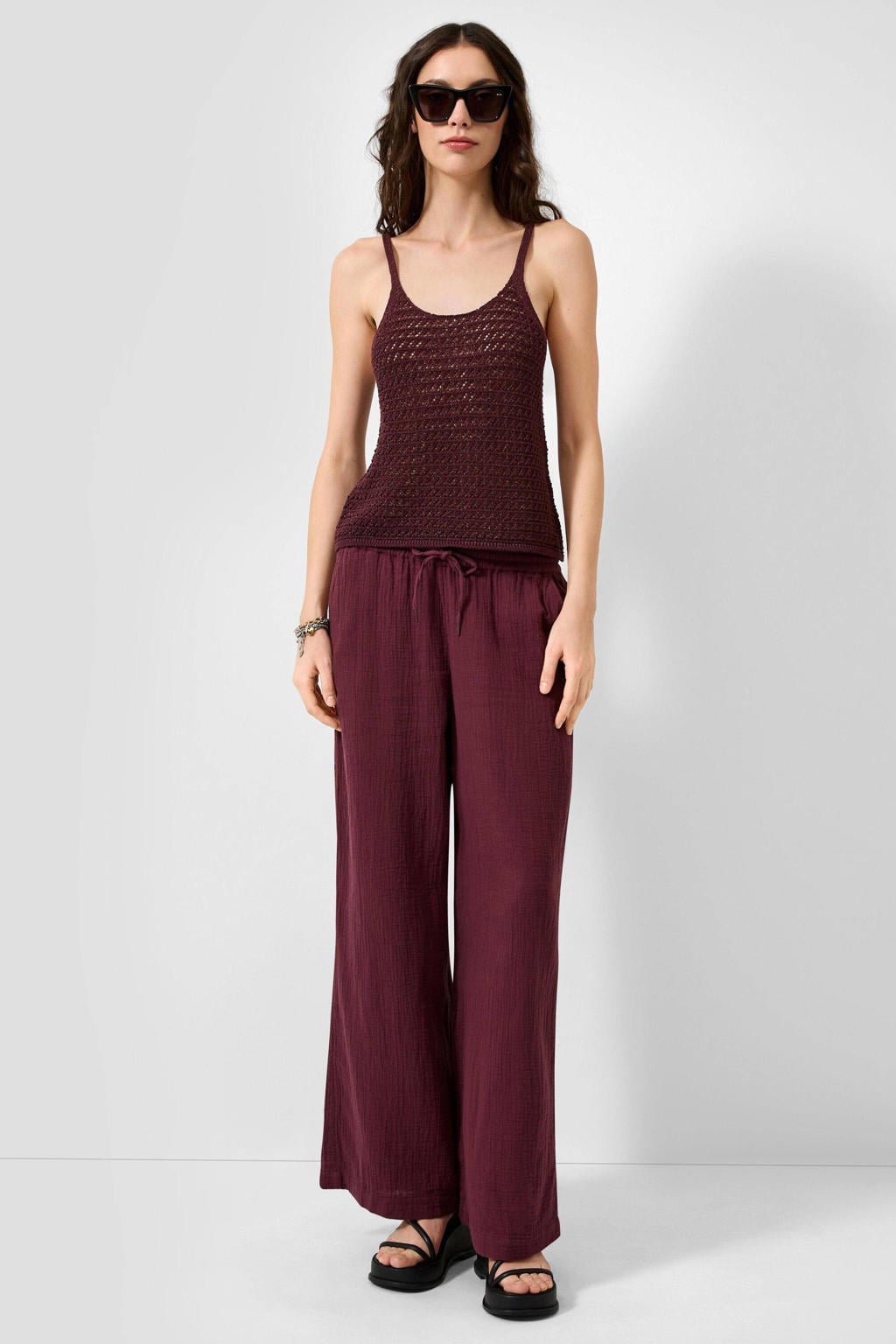 QS high waist regular fit broek - donkerrood