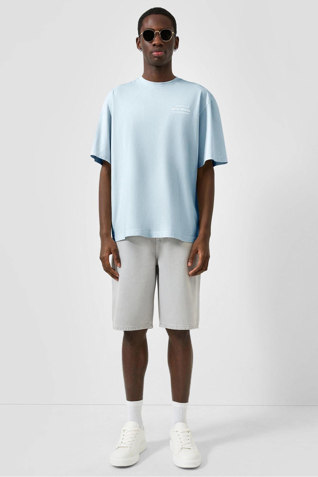 QS relaxed fit T-shirt met backprint - lichtblauw