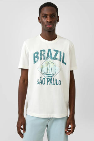 regular fit T-shirt met print - ecru