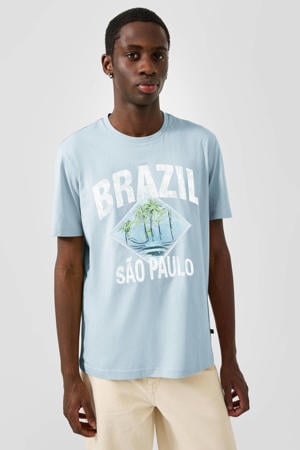 regular fit T-shirt met print - lichtblauw