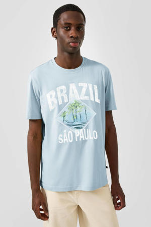 regular fit T-shirt met print - lichtblauw