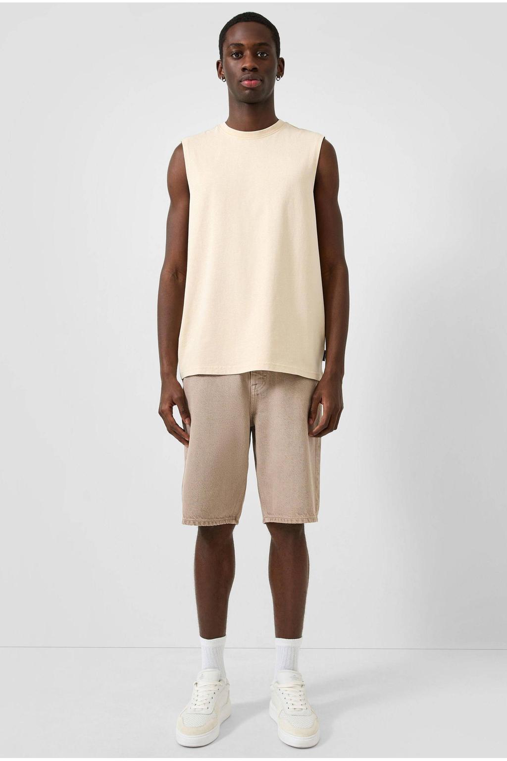 Beige heren QS regular fit T-shirt van katoen met effen en ronde hals