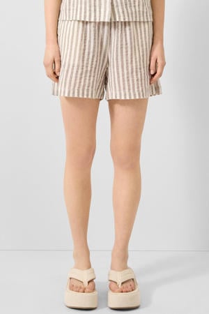 regular waist straight leg casual gestreepte seersucker short - bruin