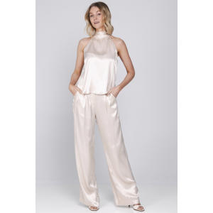 satijnen wide leg regular waist broek lichtroze