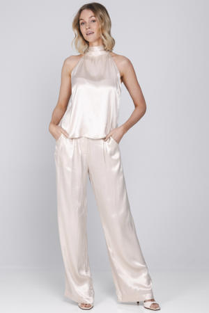 satijnen wide leg regular waist broek lichtroze
