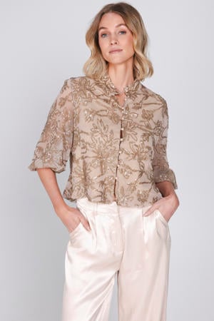 gebloemde blouse lichtbruin