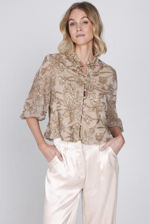 gebloemde blouse lichtbruin