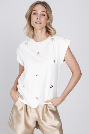 top met pailletten ecru
