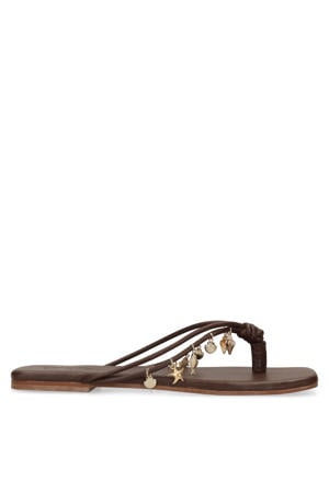 leren teenslippers bruin