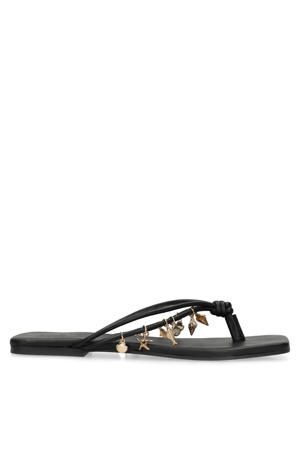 leren teenslippers zwart