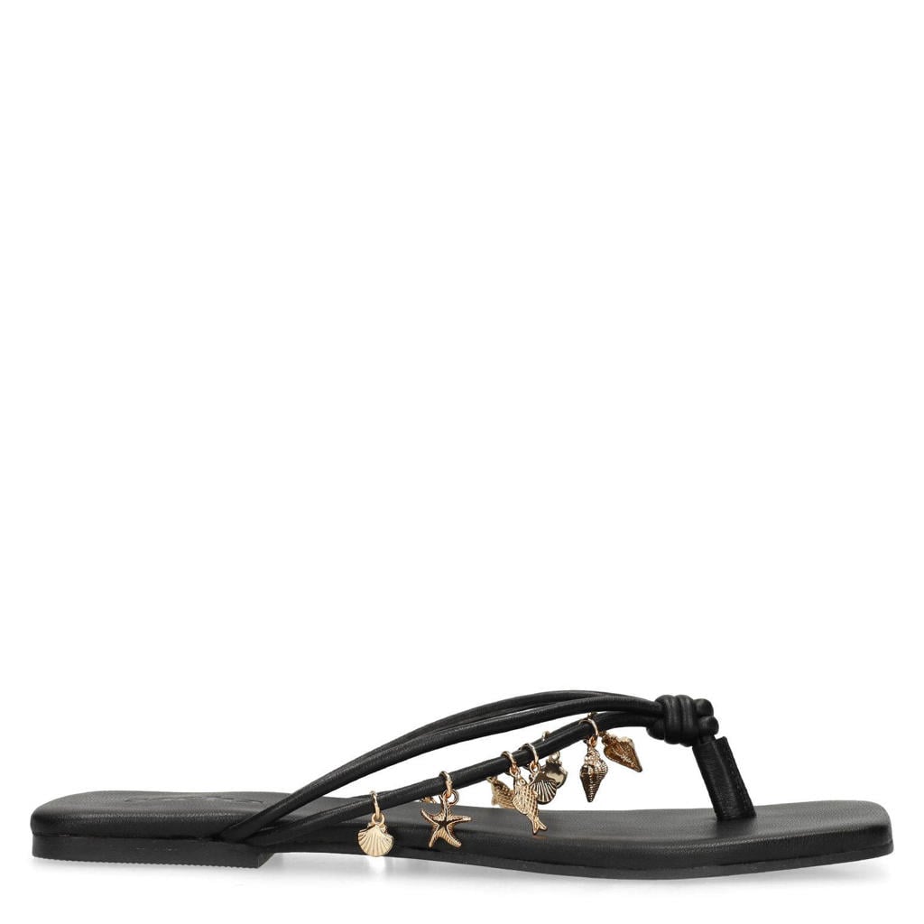 Zwarte dames Sacha leren teenslippers