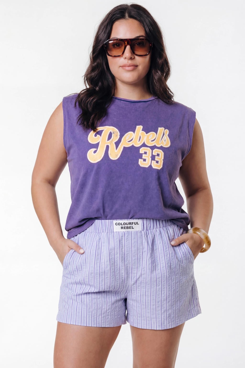 Colourful Rebel Curve top Plus Size met print - paars