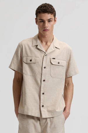 regular casual overhemd met linnen taupe