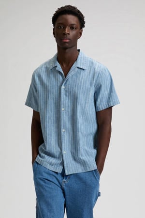 denim regular gestreept casual overhemd blauw