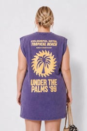 thumbnail: Colourful Rebel Curve korte T-shirtjurk met backprint Plus Size - paars