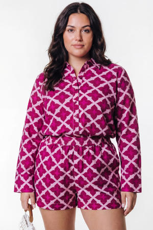 viscose blouse met print Plus Size - roze