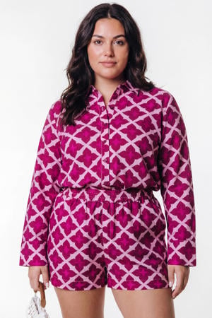 viscose blouse met print Plus Size - roze
